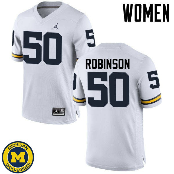 Women Michigan Wolverines #50 Andrew Robinson White Official Game Jersey